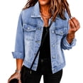 thumbnail image 2 of Hsovts Women's Candy Color Denim Jacket Long Sleeve Loose Trucker Coat | Trendy Lapel, Long Sleeve, Buttoned Cuffs, Relaxed Fit, Sweet Color, Classic Wash Jean Coat with Pockets, Outfits Light Blue S, 2 of 5
