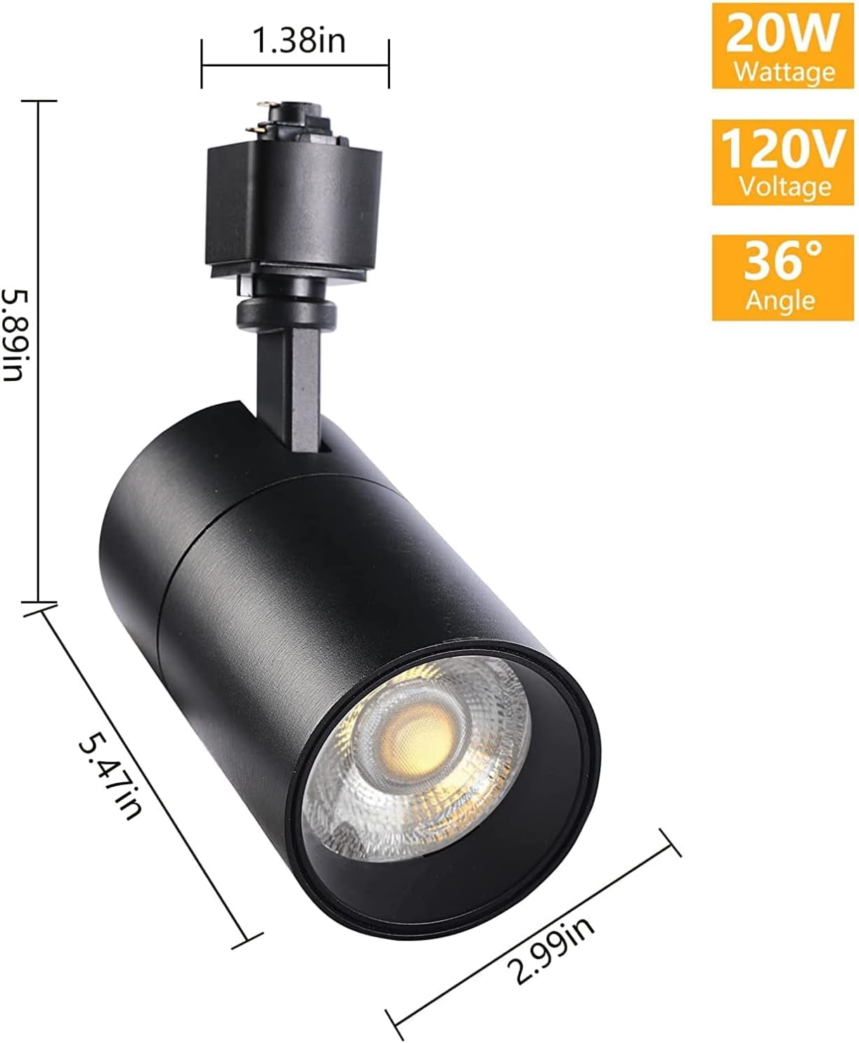 VANoopee 3-Color 20W Dimmable LED Track Lighting Heads H Type - Bright Track Light Fixtures Ceiling Spotlight for Kitchen, 3000K 4000K 5000K Selectable, 6 Pack, Flicker Free CRI90+ 36° 2000lm Black