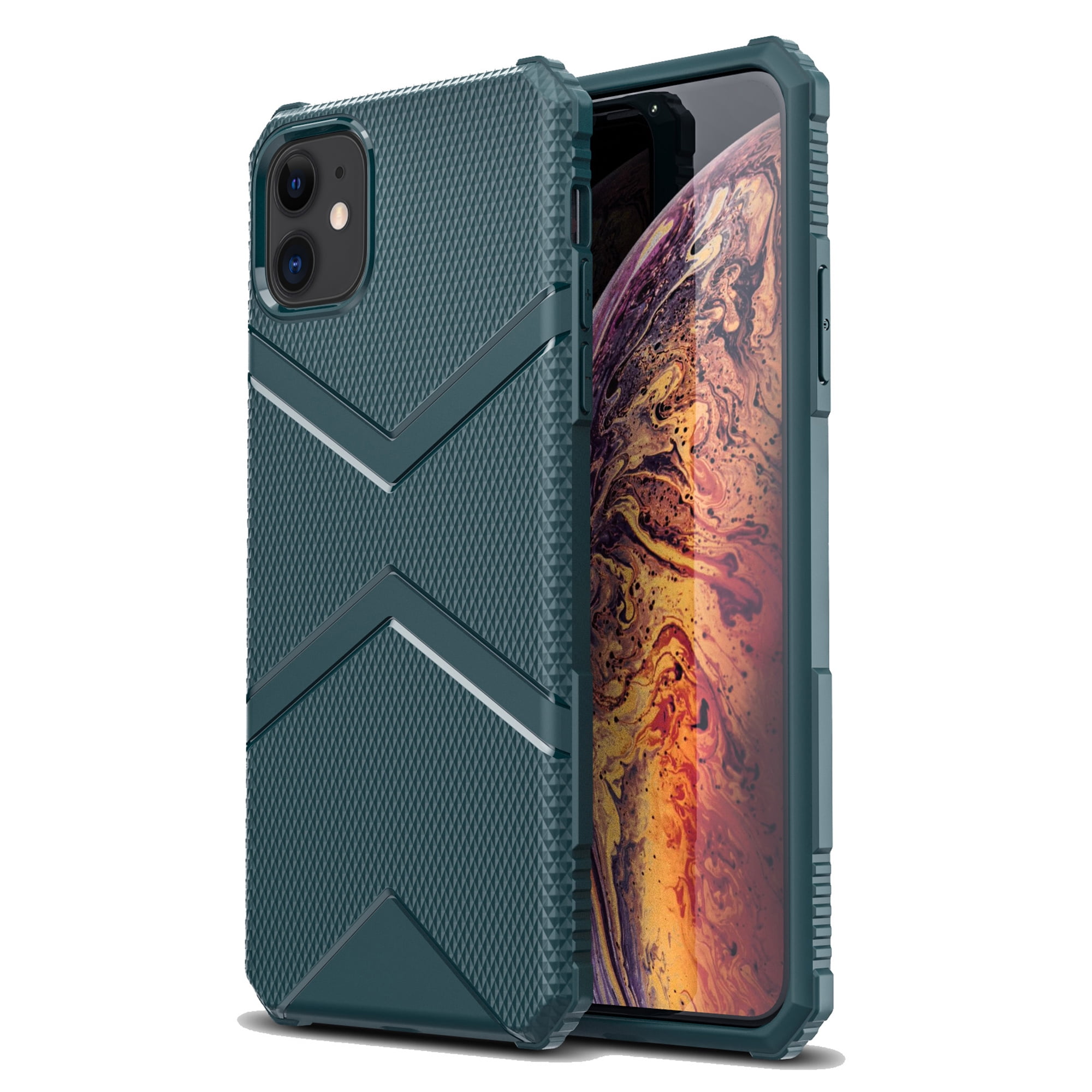 Apple Iphone 11 Phone Case 3d Texture Grip Fiber Minimalist Hybrid Real Body Armor Rubber Shockproof Frame Bumper 4 Corner Non Slip Strongest Durable Case Green Cover For Apple Iphone 11
