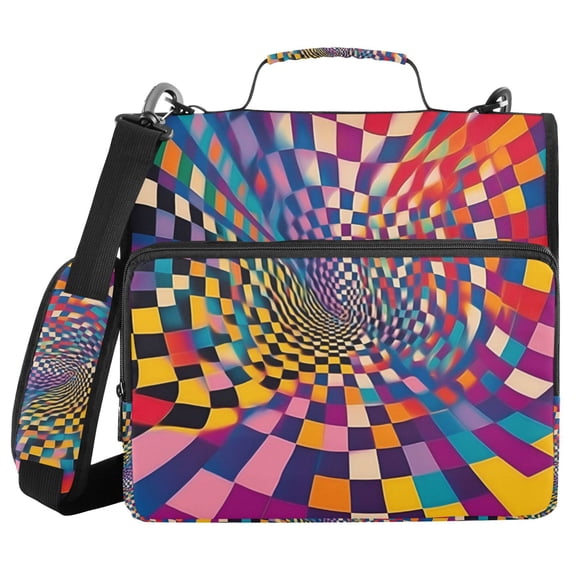 FORMRS Zipper Binder with Shoulder Strap 2-inch Ring 500 Sheet Capacity File Bag, Colorful Wavy Plaid