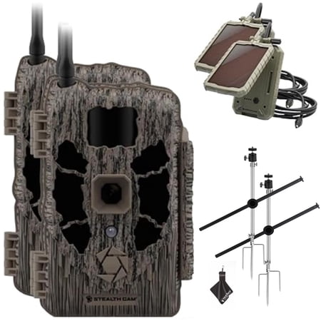 Stealth Cam Deceptor MAX Dual Sim 40MP Photo & 1440P QHD Video No-Glo LED Hunting Cellular Trail Camera Available on AT&T & Verizon – Solar Panel Mounting Post & Cloth 2PK