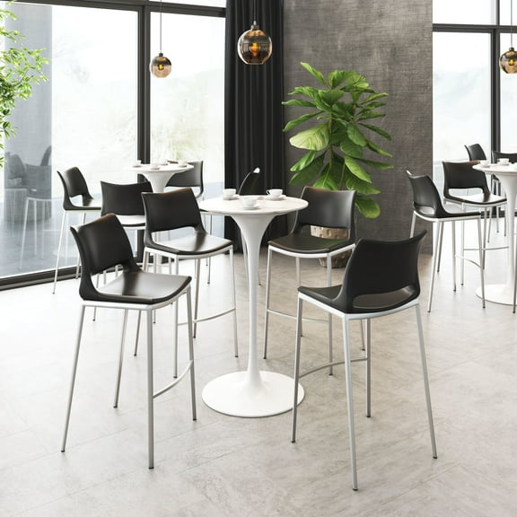 Ace Barstool Black & Silver Barstool, Modern Style, Plush and durable faux leather fabric, Plywood, Indoor Bar