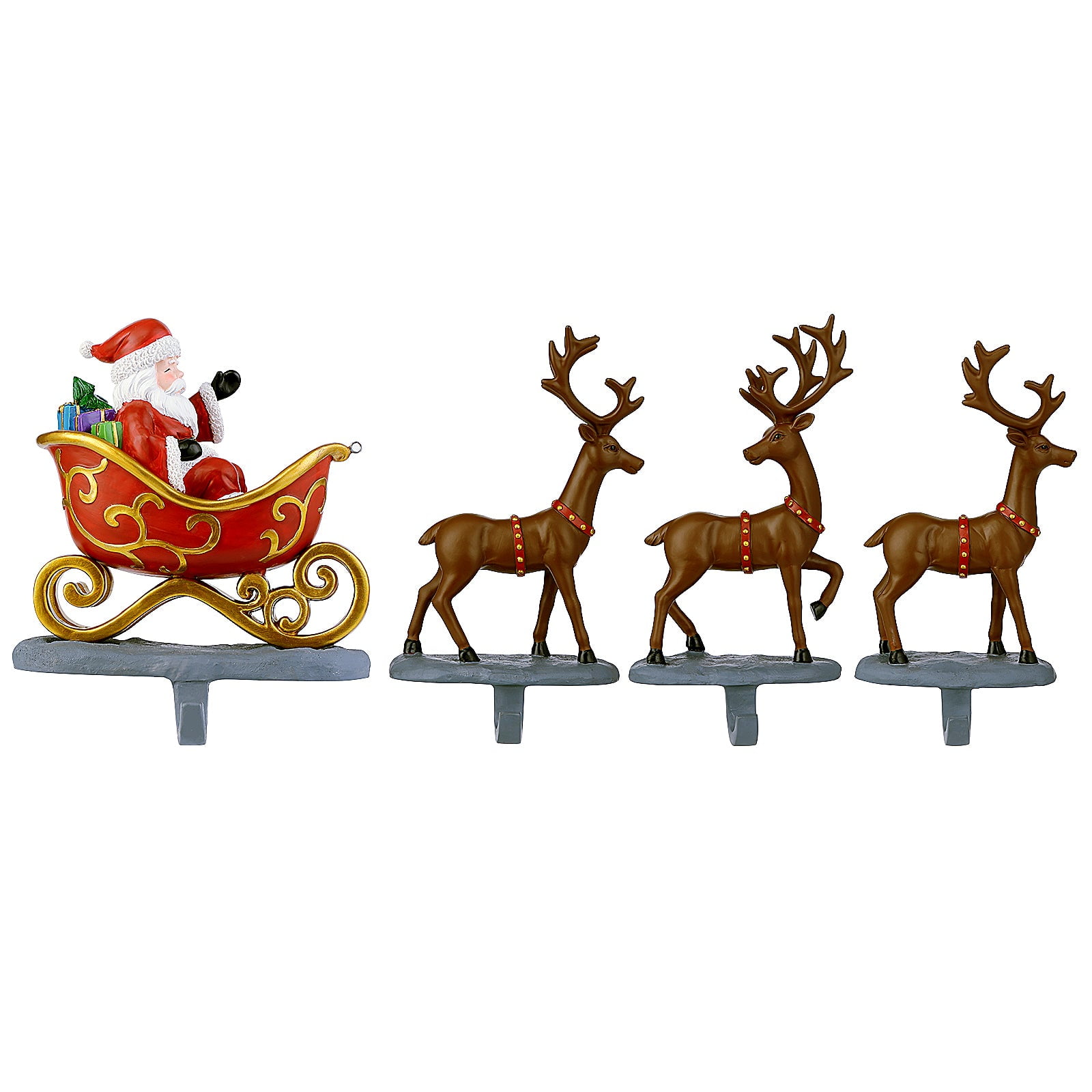 WBHome Christmas Stocking Holder Set of 4, Reindeer & Red Santa's