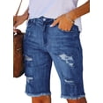 thumbnail image 4 of Frontwalk Ladies Midi Trousers Hole Denim Jeans Skinny Bottoms Travel Soft Mini Pants Ripped Shorts Dark Blue 2XL, 4 of 7