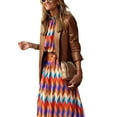thumbnail image 3 of Women's Casual Dress Colorful Geometric Print Long Sleeve Half Turtleneck Loose Long Dress, 3 of 9