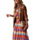 thumbnail image 3 of VISgogo Vestido casual para mujer, colorido, estampado geométrico, manga larga, medio cuello alto, vestido largo suelto VISgogo moda, 3 of 9