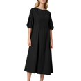 thumbnail image 2 of ITSAME Womens Maxi Dress, Solid Color Puff Sleeve Loose Casual Fashion Long Dress Black L, 2 of 7