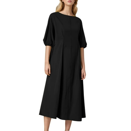2025 Women Loose Dresses Casual Half Sleeve Crewneck Long Dress Summer Lightweight Beach Holiday Comfort Dresses maternity dress for baby shower brown dress shoes for men