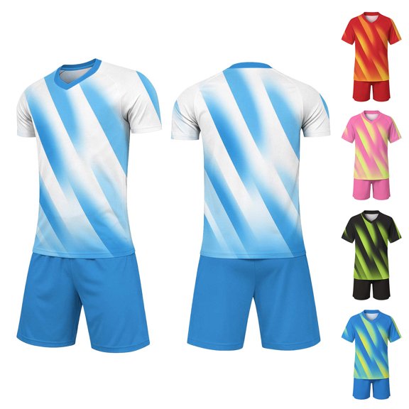 hengsof Kids Soccer Jersey Athletic Sports Shirt with Short Set Breathable Lightweight Training Uniform 4-14Y