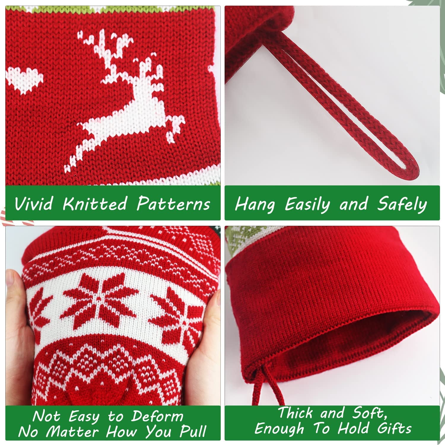 Knit Christmas Stockings,4 Pack Snowflake Reindeer Snowman Personalized Cable Knit Stockings for Christmas Candy Gifts Decor