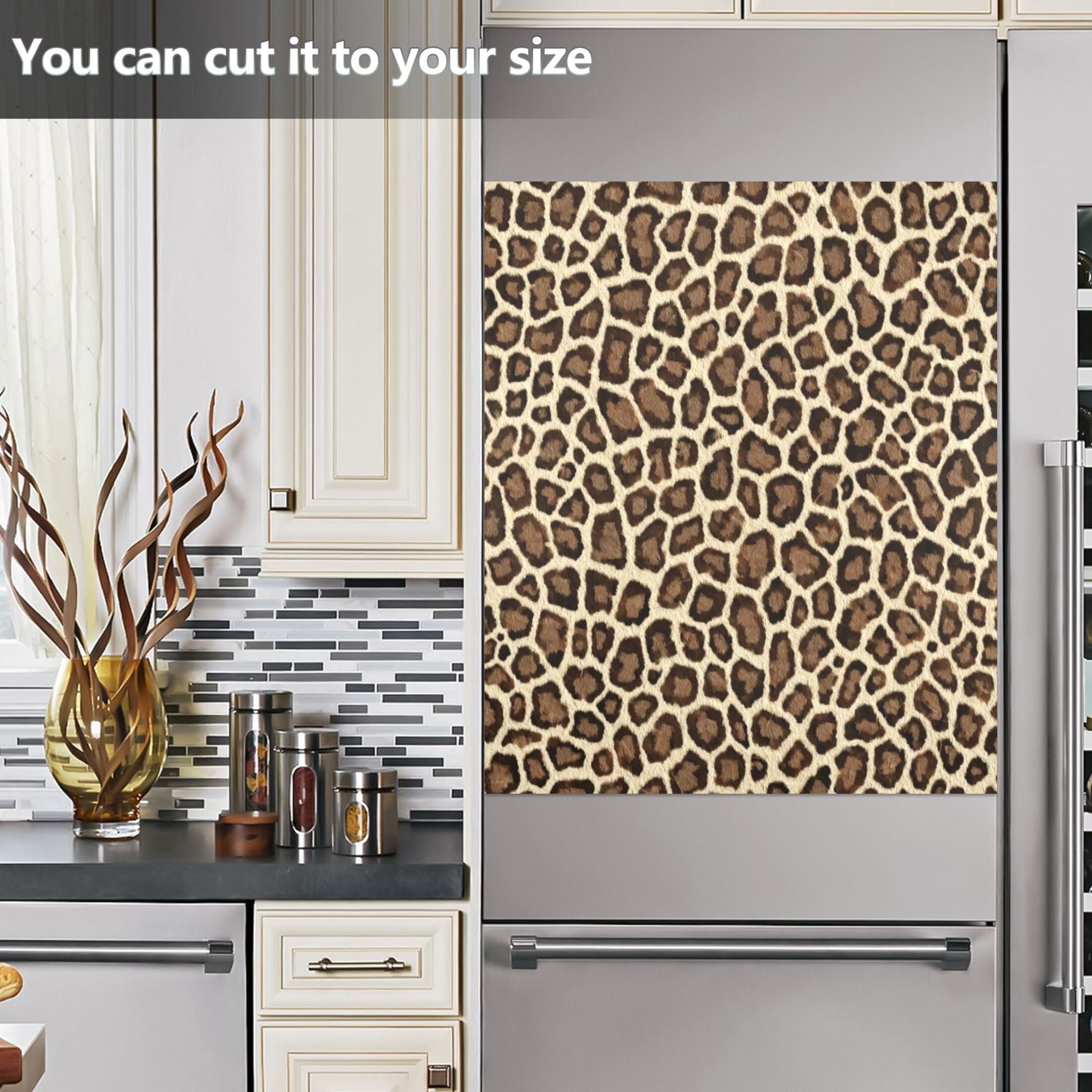 IAUYY Magnetic decorative sticker - 23x26 Inch PVC Refrigerator Decorative Cover, Removable DIY Art for Kitchen Appliances Leopard Pattern