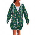 thumbnail image 5 of Women's Christmas Printed Long Sleeve Hooded Sweatshirt Jacket with Drawstring and Zipper Pockets, Fashionable Casual Wear for Fall and Winter,Dark Green,L, 5 of 6