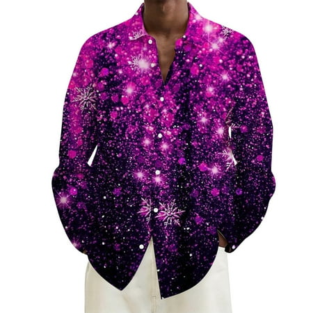FYEGRE Men s Cologne Carnival Print Corduroy Casual Jacket Men s Festival Print Casual Long Sleeve Button Down Shirt for Holiday Party Celebration Comfortable Breathable Daily Wear Dark Purple S