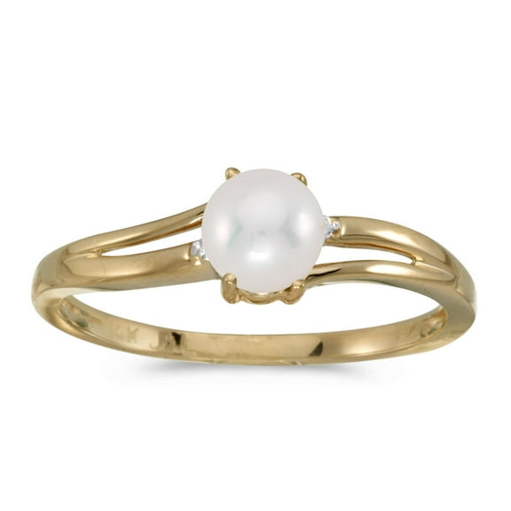 14k Yellow Gold Freshwater Cultured Pearl And Diamond Ring