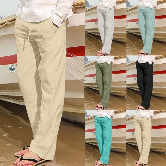 BXINGOHAI Mens Casual Pants Elastic Waist Lightweight Loose Fit Pleated Slacks Beach Yoga Trousers Black M