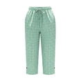 thumbnail image 4 of Ynynloco Women 100%Cotton Drawstring Elastic Waist Capri Pants Casual Side Pocket Button Split Hem Loose Fit Solid Color Summer Trousers, 4 of 6