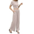 thumbnail image 3 of Coduop Women Summer 2 Piece Outfit Set,Short Sleeve Crop Tops and Long Pants Suit Loungewear Set, 3 of 6