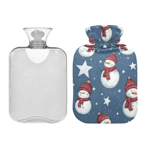 1L Fully Printed Hot Water Bottle Cover Hot Water Bottle For Hot & Cold Compresses Snowmen with Scarf