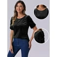 thumbnail image 2 of DARING DIVA Women's Round Neck Puff Short Sleeve Party Velvet Top XL Black, 2 of 6