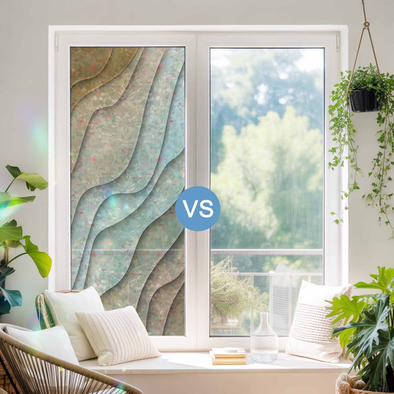 Beige Ombre Window Privacy Film Stain Glass,Reusable Decorative Rainbow Window Film,Modern Geometric Abstract Aesthetic Cream Static Cling Sun Blocking Stickers Decals Covers 23.6" x 59" (2pcs)