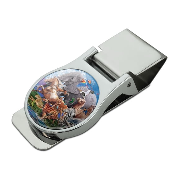 Multiple Animal Species Migration Satin Chrome Plated Metal Money Clip