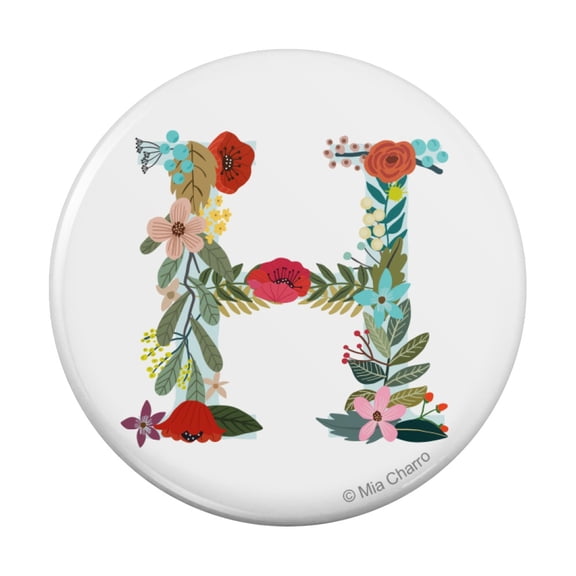 Letter H Floral Monogram Initial Pinback Button Pin