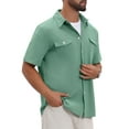 thumbnail image 5 of INSPIRE CHIC Men's Short Sleeves Chest Pockets Summer Beach Button Down Linen Shirts 3XL Green, 5 of 6