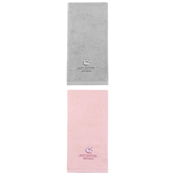 Unique Bargains Ultra Soft Cotton Absorbent Hand Towel with Embroidery Pink/Grey 29" x 13"