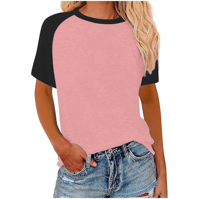 Timegard Hauts Grande Taille pour Femmes Col Rond Épaules Tombantes Bloc de Couleur Décontracté Confortable T-Shirts à Manches Courtes