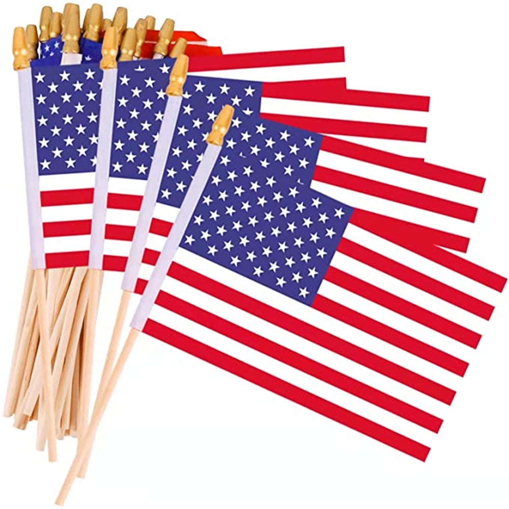 Small American Flags on Stick 5x8 Inch/50 Pack Handheld Spearhead Mini  Flags For Grave Marker,July 4th Decoration, Veteran Party etc