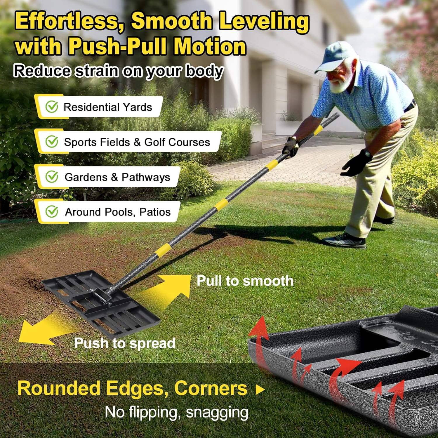 BsBsBest 17 in Lawn Leveling Garden Rake with Adjustable Handle