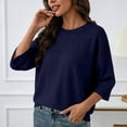 thumbnail image 2 of Tops for Women 3/4 Sleeve Round Neck Women Casual Solid Color Knitted Sweater Top, 2 of 7
