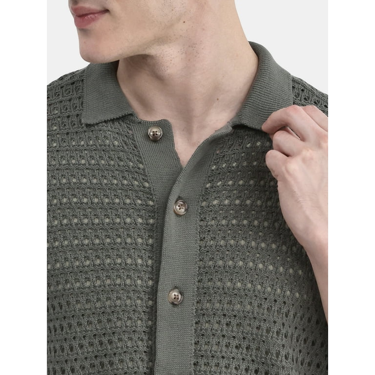 No Boundaries Men's & Big Men's Sweater Knit Polo Mesh