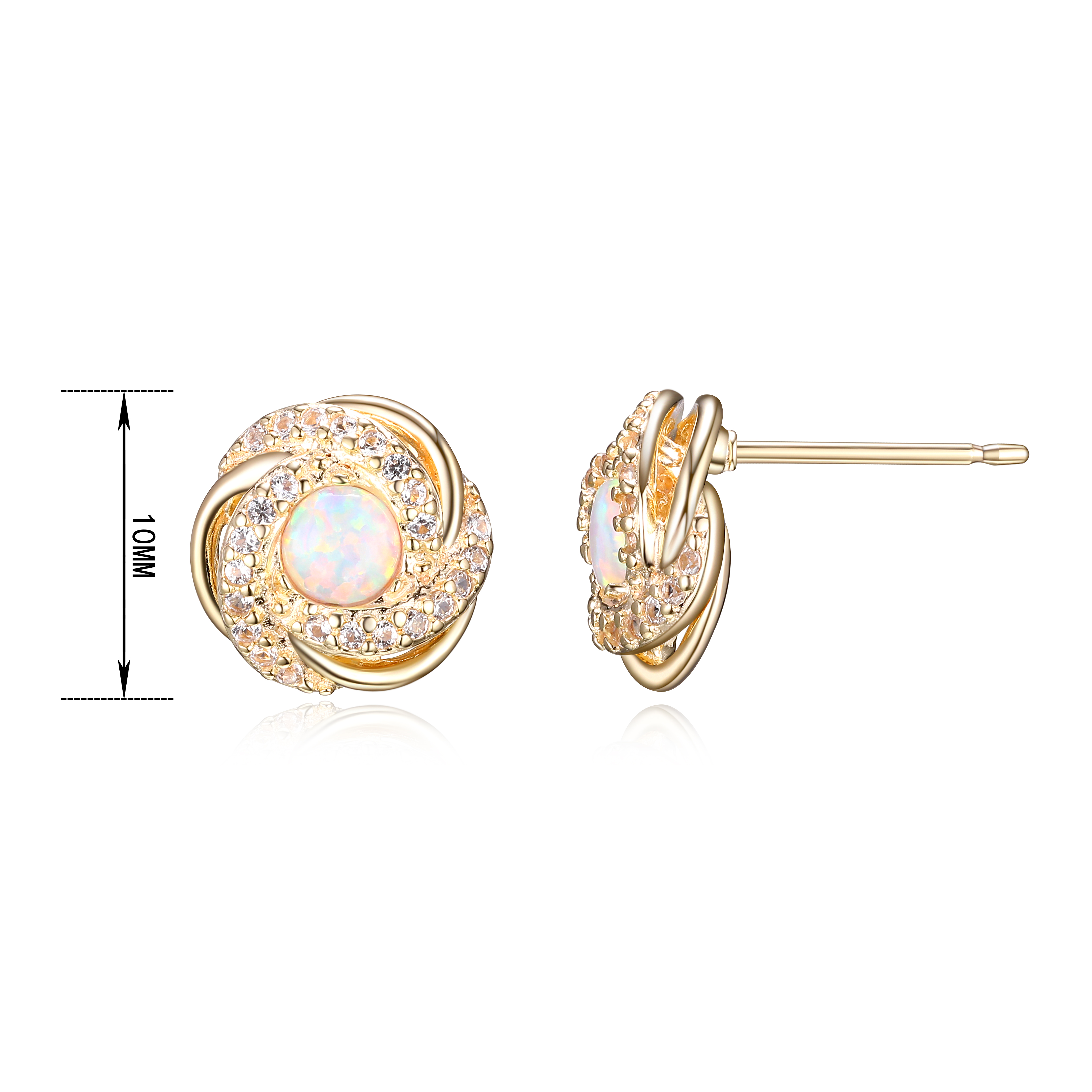 18K Yellow Gold Plated Sterling Silver Created Opal October Birthstone Love Knot Stud Earrings for Women Gift for Her