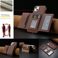 thumbnail image 3 of Allytechgroup 2-in-1 Magnetic Wallet Case for Apple iPhone 14 Plus, Detachable Card Holder with Zipper Pocket RFID Blocking Kickstand PU Leather Protective Flip Cover with 6 Slots, Brown, 3 of 6