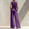 thumbnail image 4 of Szluipve 2 Piece Sets for Women Contrast Stitch 2 Piece Outfits Sleeveless Round Neck Crop Tank Top & High Waist Wide Leg Long Pants Elegant Casual Matching Set with Pockets Purple XL, 4 of 9