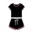 thumbnail image 6 of Maqroz Women 2 Piece Outfits Sets Summer Short Sleeve Crew Neck Cropped Top and Shorts Set Drawsting Elastic Waist Casual Vacation Travel 2026 Black S, 6 of 6