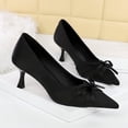 thumbnail image 2 of Women Pointed Toe Stiletto High Heels 6CM Satin Pumps Bow Wedding Evening Party, 2 of 6