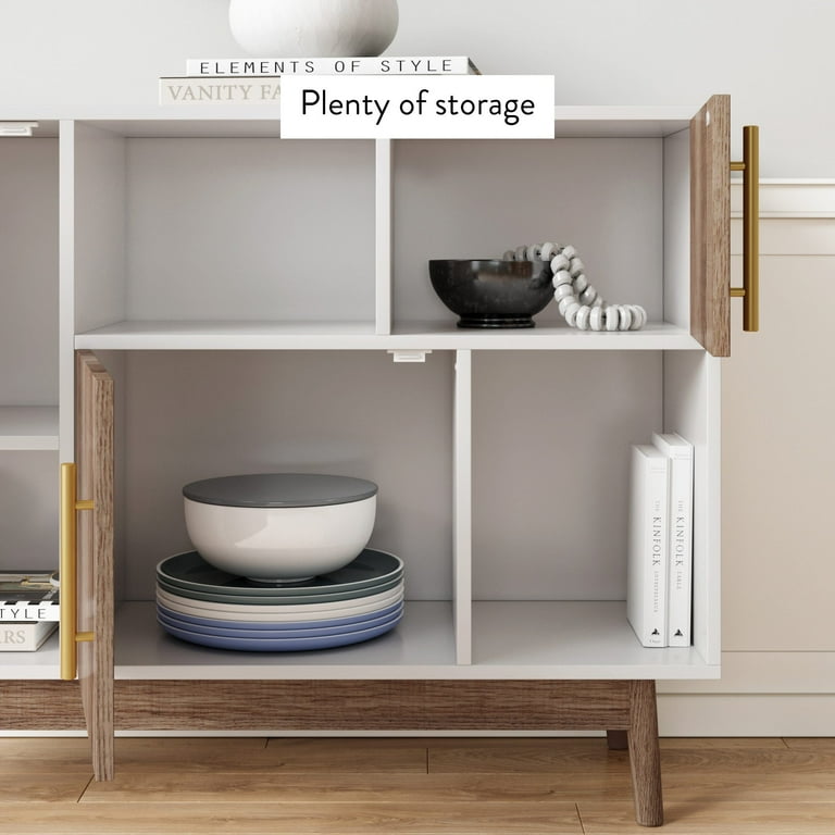 Nathan james ellipse white cube storage cheap with display shelves and brown cabinet doors