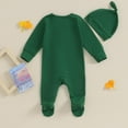 thumbnail image 5 of Ruyang New Born Baby Boys Footie Romper Sets Unisex Solid Color Long Sleeve Zipper Jumpsuit with Beanie 2Pcs Outfits, 5 of 8