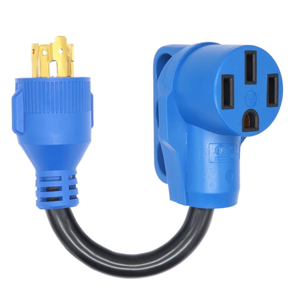 AMOMD RV Plug Adapters 30Amp Male Plug to 50Amp Female Socket 4 Prong Generator Power Cord with Twi