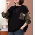 thumbnail image 4 of Sudaderas con capucha de cuello redondo informales coreanas para mujer, jersey de manga larga con bolsillos de retales, Tops de moda, otoño e invierno, 2023, 4 of 4