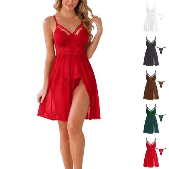 Bovxnpu Nightgowns for Women Mesh Lace Embroidered Sleeveless V Neck Slit Nightgowns Sleepwear