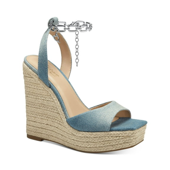 THALIA SODI Womens Light Blue Denim Clasp Chain 1.5 Platform Ankle Strap Caden Square Toe Wedge Slip On Espadrille Shoes 9 M