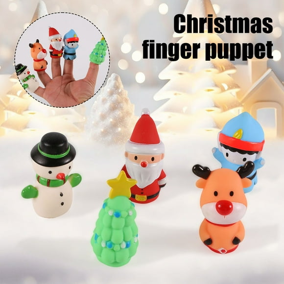 5Pcs/Set Christmas Finger Puppets Silicone Elk Santa Claus Snowman Christmas Tree Character Toys Role-Playing Storytelling Learning Finger Puppet Toys