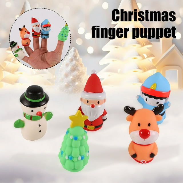5Pcs/Set Christmas Finger Puppets Silicone Elk Santa Claus Snowman Christmas Tree Character Toys Role-Playing Storytelling Learning Finger Puppet Toys