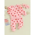 thumbnail image 4 of 3Pcs Toddler Baby Girl Valentine's Day Clothes Heart Print Long Sleeve Sweatshirt + Pants + Headband Sets, 4 of 8