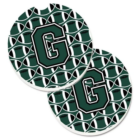 

Letter G Football Green & White Set of 2 Cup Holder Car Coaster
