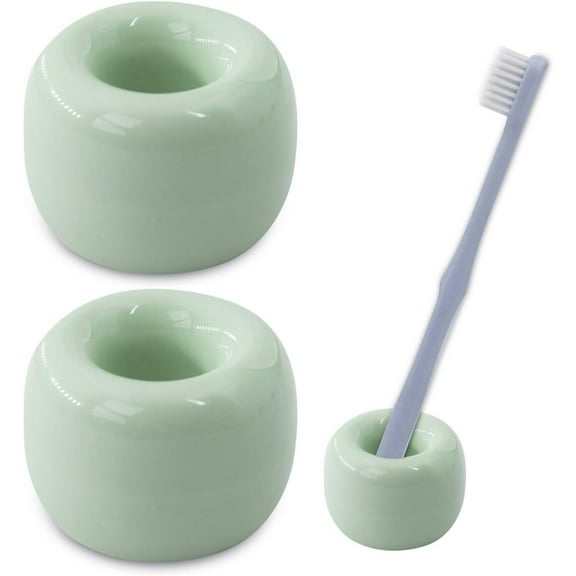 Ceramic Toothbrush Holders for Bathrooms, Sleek Tooth Brush Holder Toothbrush Stand Tooth Brushing Holder, Portable Bathroom Accessories Organizer, Green, 2 Pack