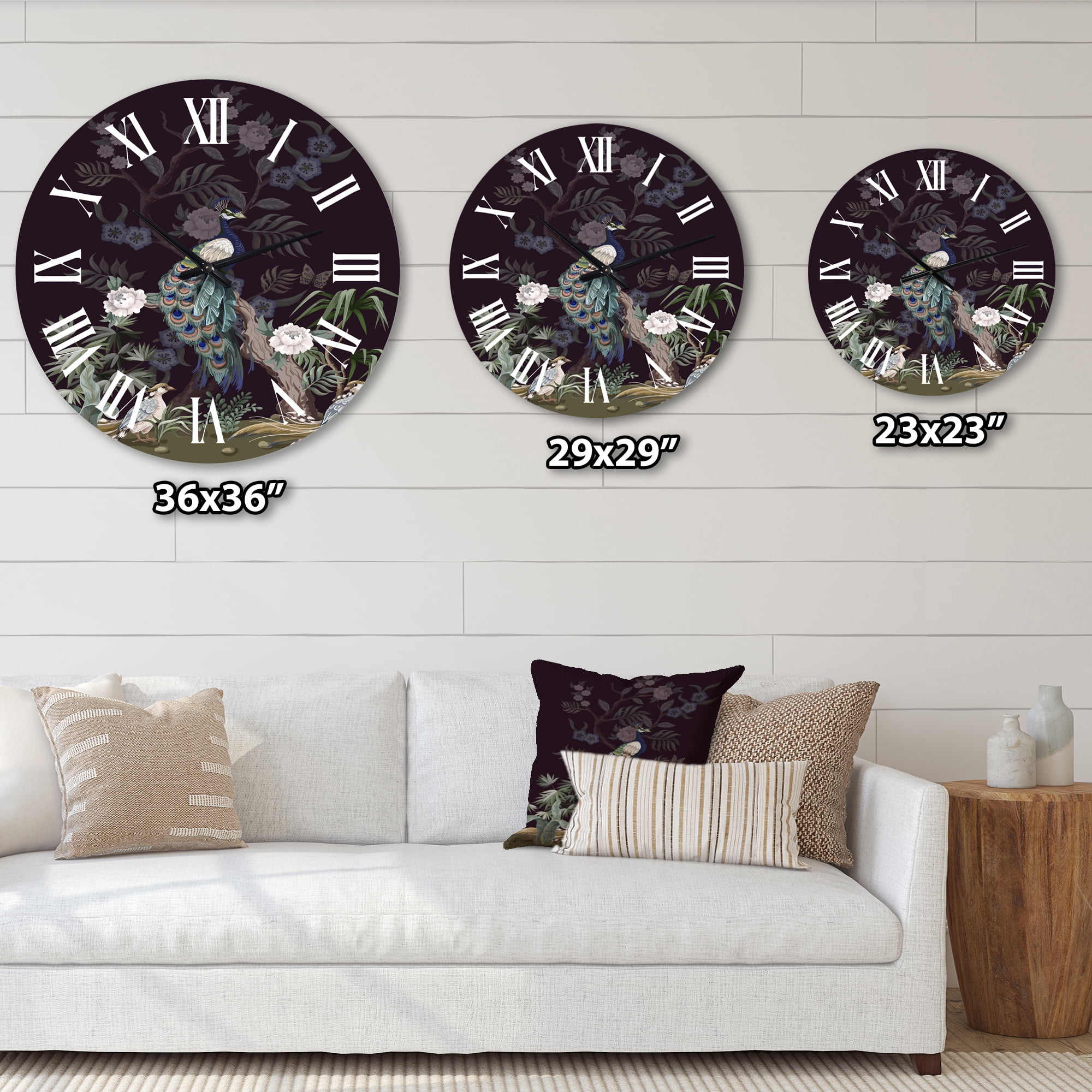 Designart 'Chinoiserie With Birds And Peonies V' Traditional Wall Clock